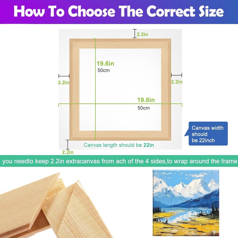 EVNEED 2 Pack DIY Canvas Stretcher Bars 20x20 Inch Canvas Frame,Sturdy Stretcher Frames for Oil Paintings,Prints,Paint by Numbers & Posters(Need Extra Size to wrap Around The Frame) - Image 3